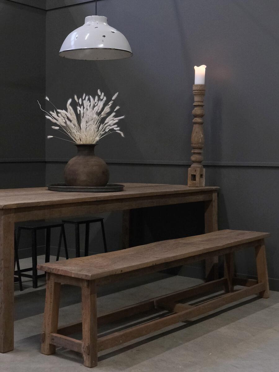 Recycled furniture. Bench made from reclaimed wood and dining table made from reclaimed wood.